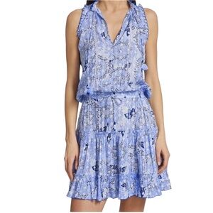 Poupette St. Barth Clara Mini Dress in Blue Sunflower Size M Boho Tiered